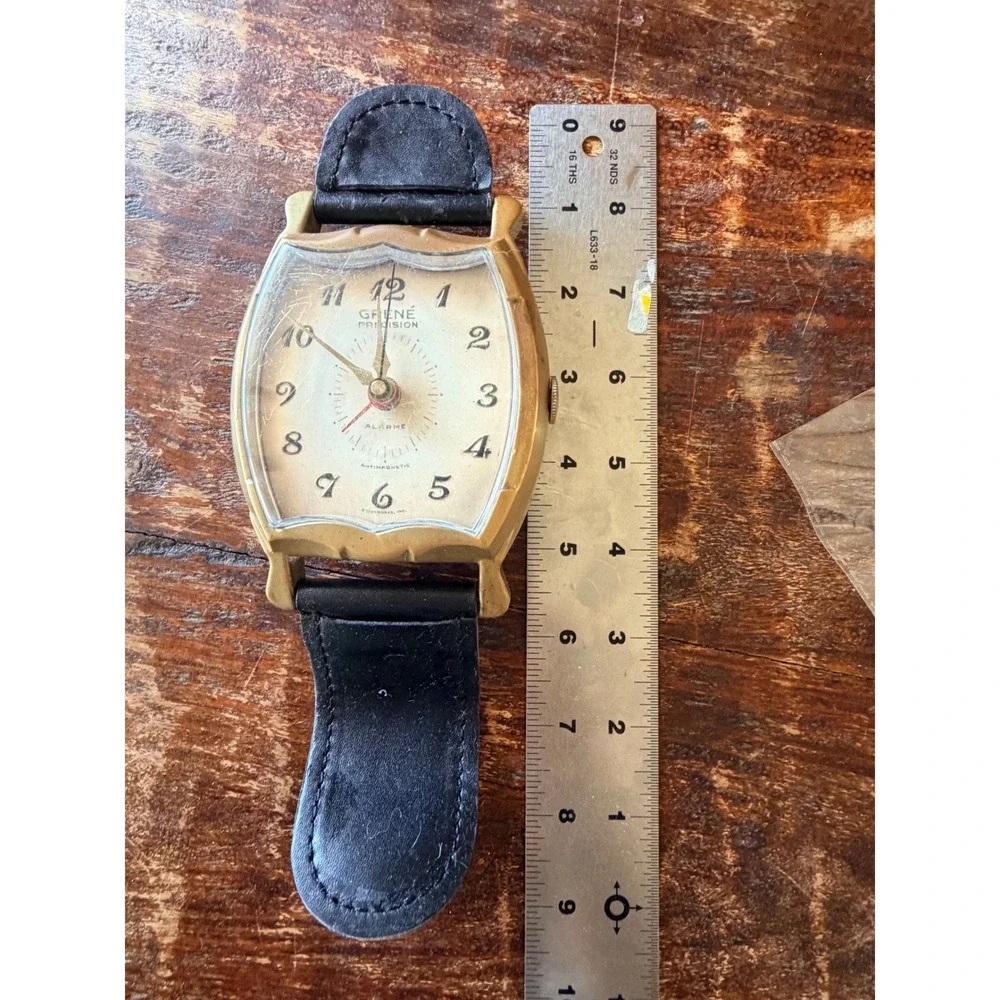 Vintage Grene' Precision Timeworks Wristwatch Desk Table Alarm Clock
